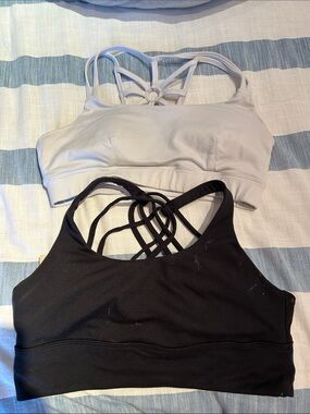Balance Collection Strappy Back Sports Bras - Black & Light Gray